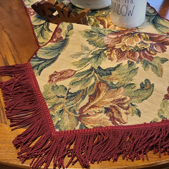 Table Runner 70" Burgundy Floral with Fringe - Picture 4 of 5